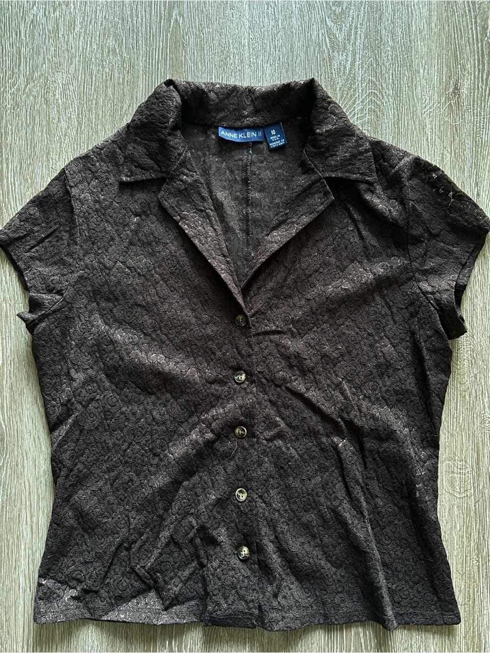 Anne Klein Brown Lace Button Front Blouse - Size 10 - Picture 4 of 9